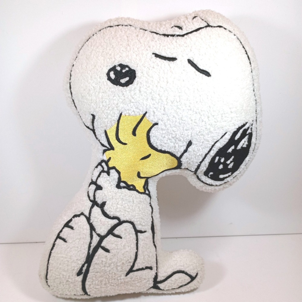 Peanuts Snoopy Woodstock Shaped Pillow White Sherpa Excellent Embroidered Decor